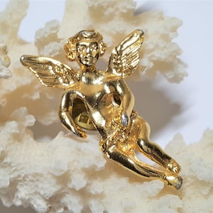 Vintage Gold Ton Engel Anstecknadel Gold Ton Guardian Weihnachten Engel Krawatte Tack Urlaub Religiöse Accessoires Brosche 1970er Weihnachtsgeschenk