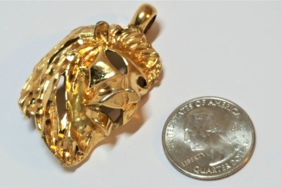 Roaring lions head figural pendant necklace gold … - image 5