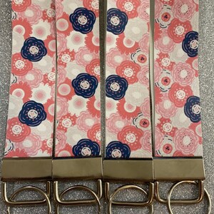 Coral and blue flowers wristlet, Lanyard, keychain, wristlet, car keychain, car key wristlet, key fob wristlet, faux leather