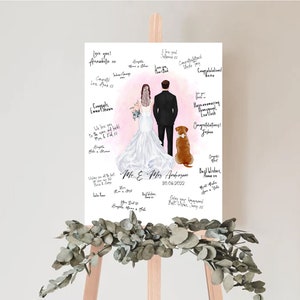 Alternativa al libro de visitas, cartel de bienvenida de boda personalizado, cartel de boda, dibujo del libro de visitas, impresión de boda con perro, DESCARGA DIGITAL