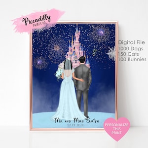 Personalised Disney Wedding Print - Custom Bride & Groom Portrait with Pets - Unique Wedding Gift Idea -DIGITAL FILE ONLY