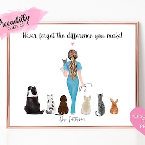 Personalised Vet Print, Custom Veterinarian Nurse Gift, Dog Pet Animal Lover, Doctor, Thank you Gift, Pet Portrait