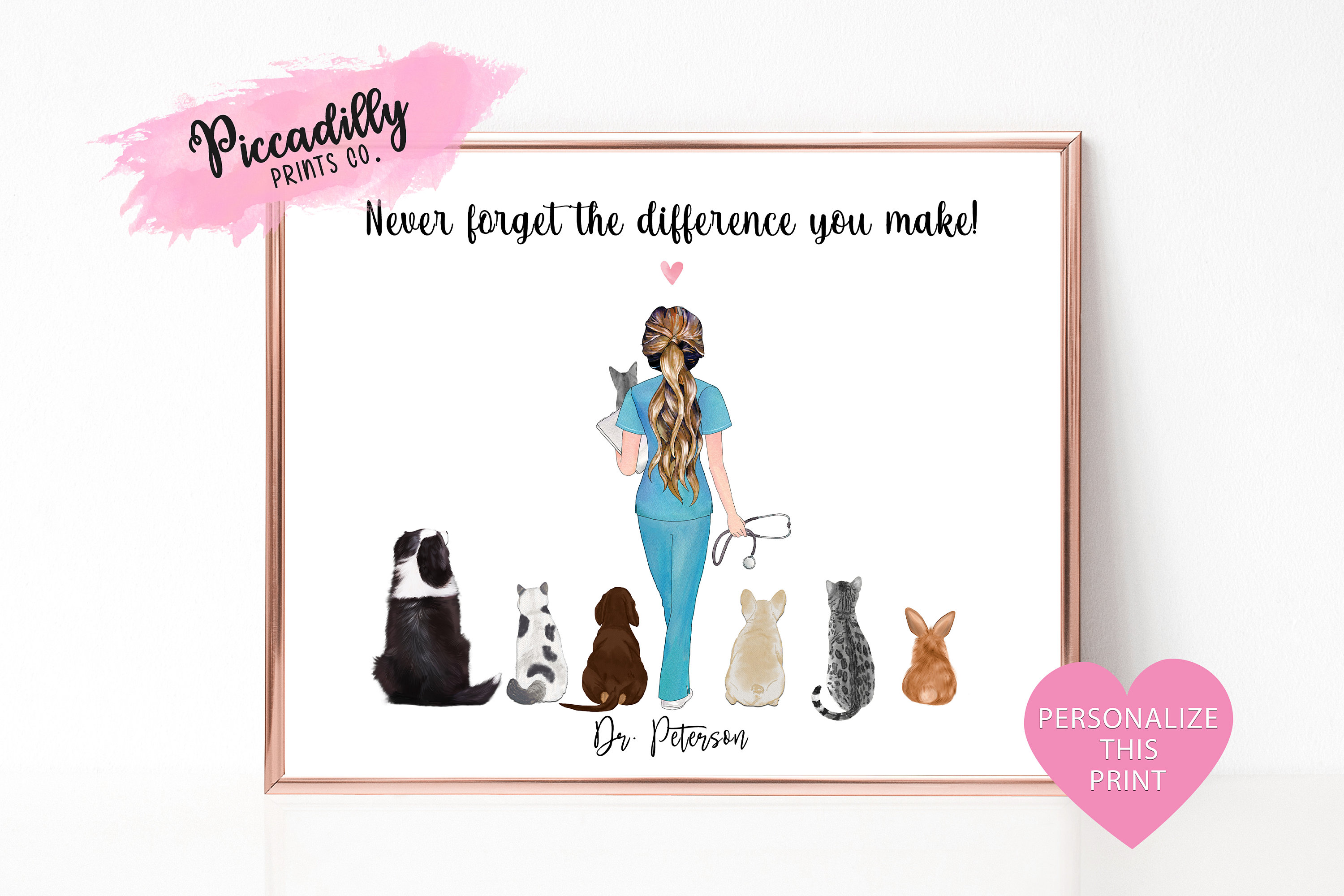 Personalised Vet Print Custom Veterinarian Nurse Gift Dog Etsy