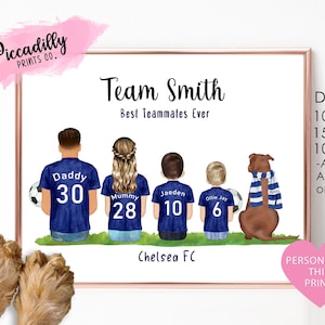 Personalised Chelsea Print - Custom Family Portrait - Football Fan Gift - Dather&#39;s Day Dad Grandpa Gift - Birthday Christmas Unique Gift