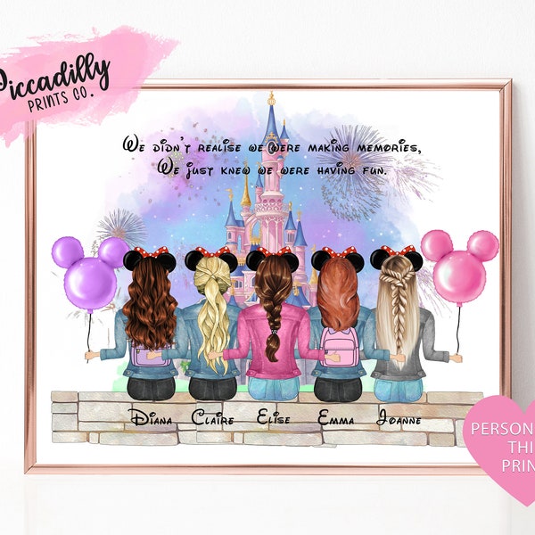 Best Friend Disney Gift, Personalised Disney Castle Best Friend , BFF Sister Print , Disney Lover Birthday Gift , Custom Family Portrait