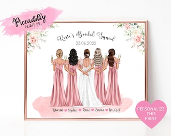 Custom Bride Squad Print, Hen Party, Gift for Bride, Bridesmaid Thank you Gift, Bridesmaid Proposal Keepsake, Personalised Wedding Print