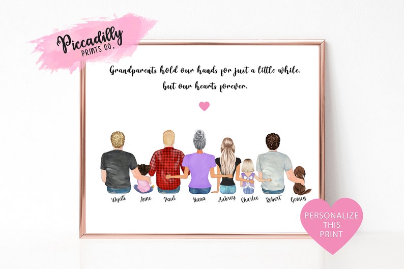 Custom BIG FAMILY Portrait With Pets Unique Personalised Gift family
