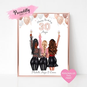 Best Friend 30th Birthday Gift Idea - Custom BFF Portrait - Personalised Besties Soul Sisters Cousins Print- Christmas Birthday Gift for Her