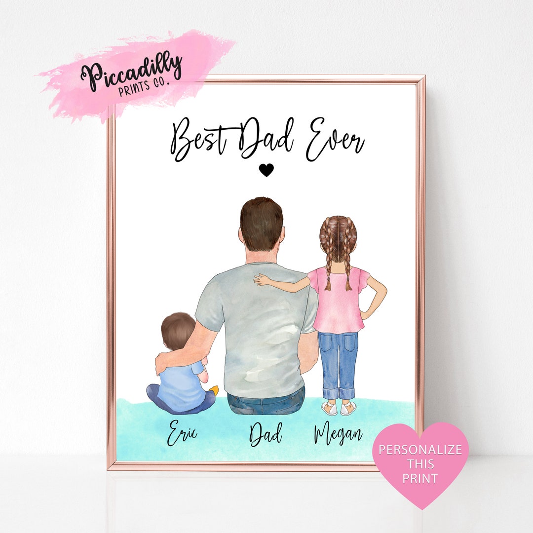 Personalized Dad Gift - Custom Family Portrait Print - Dad Daughter Son ...