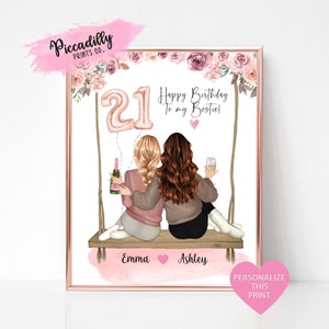 Best Friend 21st Birthday Gift Idea - Personalised Print - Custom BFF Portrait - Soul Sisters - Unique Birthday Present -DIGITAL ONLY