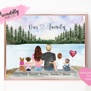 Custom Family Portrait with Pet - Personalised Print - Big Family Gift - Anniversary Gift - Mother's Day Father's Day Birthday Present
