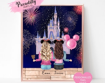 Best Friend Disney Gift, Personalised Magic World Family Portrait, Personalised Print, Best Friend Birthday Gift, Disney Lover Gift