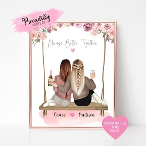 Idea de regalo de cumpleaños para la mejor amiga - Impresión personalizada - Retrato personalizado de mejores amigas - Hermanas del alma - Regalo de cumpleaños único - SOLO DIGITAL