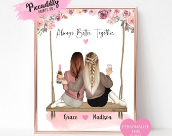 Beste Freundin Geburtstag Geschenkidee - Personalisierter Druck - Benutzerdefinierte BFF Porträt - Soul Sisters - Einzigartiges Geburtstagsgeschenk - NUR DIGITAL