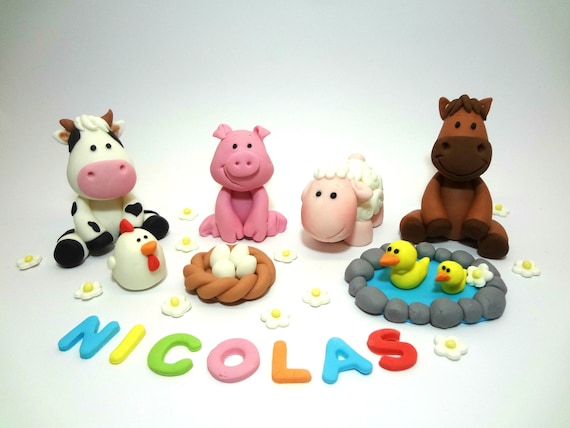 Cake Topper birthday decorating set Farm Animals Handmade Edible Tractor