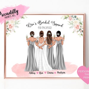 Custom Bride Squad Print, Hen Party, Gift for Bride, Bridesmaid Thank you Gift, Bridesmaid Proposal Keepsake, Personalised Wedding Print