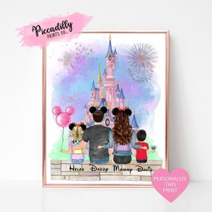 Personalised Disney Family Portrait, Custom Disney Lovers Print, Fathers Mothers Day Birthday Gift, Friends Group Disney Castle-DIGITAL ONLY