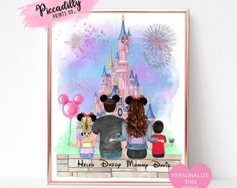 Personalisiertes Disney Familien Porträt, Benutzerdefinierte Disney Liebhaber Druck, Vater Muttertag Geburtstag Geschenk, Freunde Gruppe Disney Schloss-NUR DIGITAL