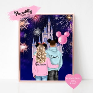 Personalised Disney Couple Portrait Print - Custom Disney World Family Print- Anniversary Birthday Valentine&#39;s Day Gift - Magic Castle