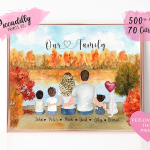 Custom Family Portrait with Dog - BIG FAMILY Personalised Print - Mother's Father's Day Present - Birthday Gift - Autumn Family-Digital File