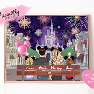 Custom Disney Family Portrait - Personalised Print - Magic Kingdom Disney Lovers - Valentines Day Birthday Anniversary Gift for Him for Her