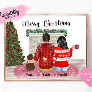 Custom Christmas Family Portrait -Personalized Couple with Pet Print -Unique Gift For Him,For Her -Christmas Gifts under 10