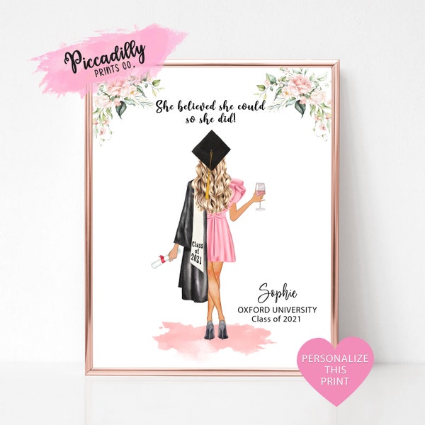 Personalised Graduation Print - Custom Portrait - Grad Gift for Her, Best Friend, Daughter, Congrats Keepsake, Digital File