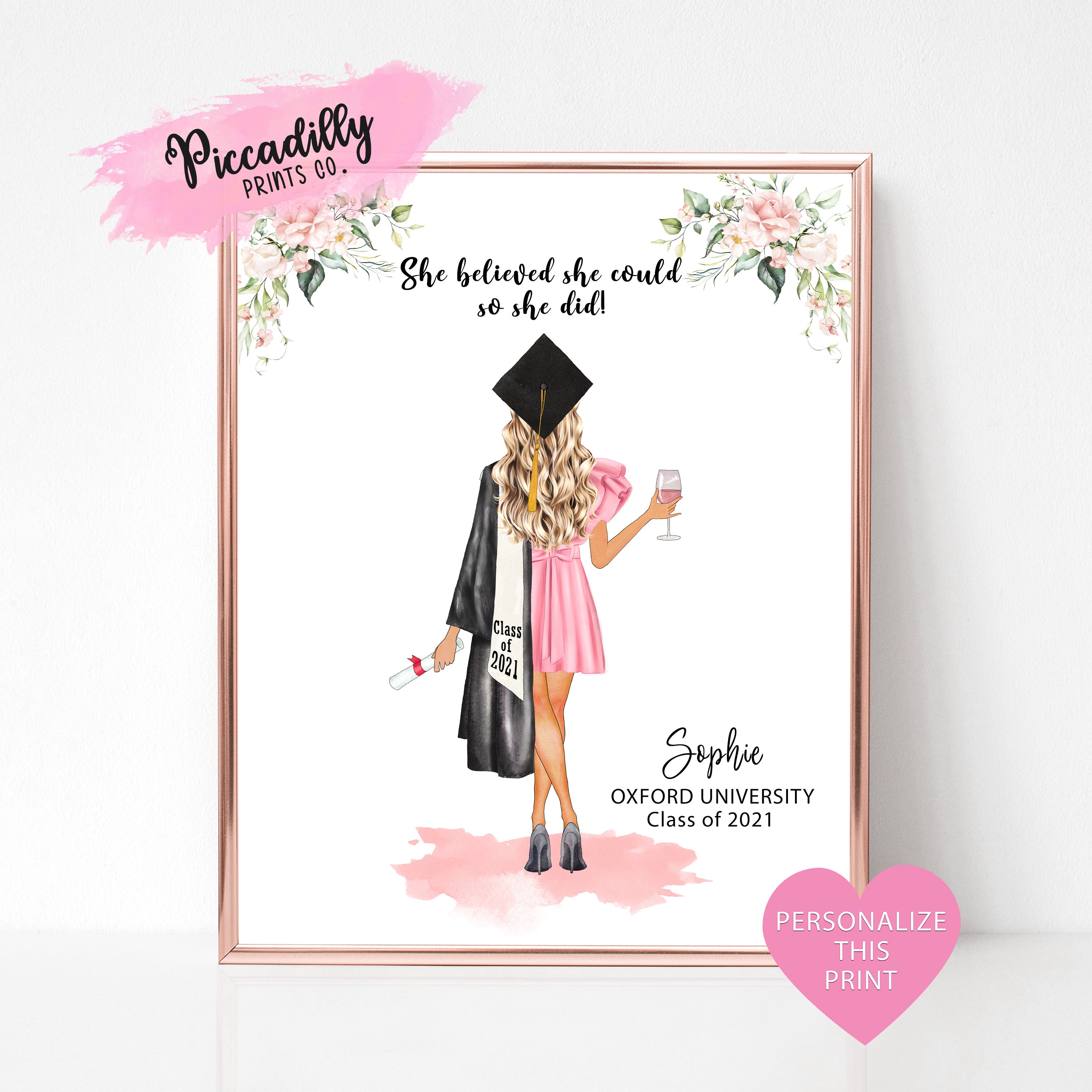 Personalisierte Graduierung Druck - Benutzerdefiniertes Porträt - Grad Geschenk für sie, beste Freundin, Tochter, Glückwunsch-Andenken, digitale Datei