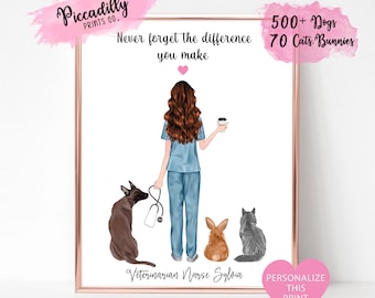 Impresión veterinaria personalizada, regalo personalizado de enfermera veterinaria, amante de los animales de mascotas, médico, regalo de agradecimiento, retrato de mascota