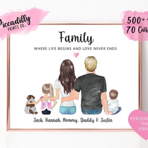 Custom Family Portrait with Pets - Personalized Couple Print - Mothers Fathers Day - Valentines Day - Christmas Gift - Digital Print