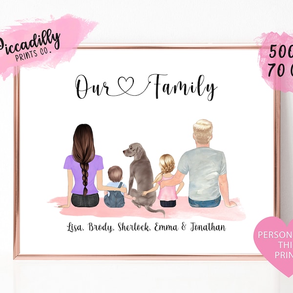 Custom Family Portrait with Pet - Personalised Print - Big Family Gift - Anniversary Gift - Mother's Day Father's Day Birthday Present