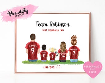 Personligt Liverpool-tryck - Anpassat familjeporträtt - Fotbollsfanpresent - Fars dag, pappa, morfar, present - Födelsedag, jul, unik present