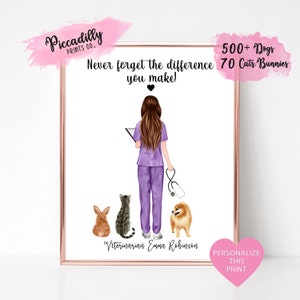 Personalised Vet Print, Custom Veterinarian Nurse Gift, Dog Pet Animal Lover, Doctor, Thank you Gift, Pet Portrait