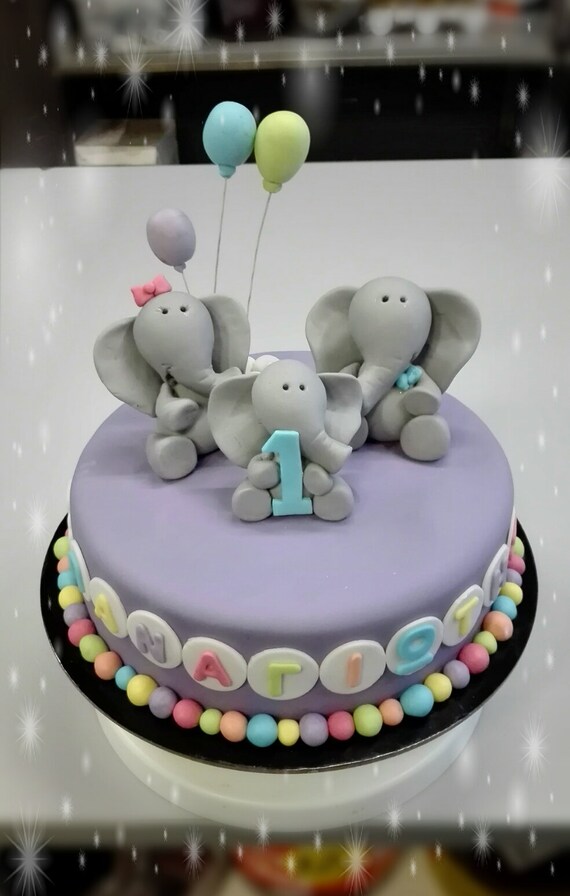 Edible Fondant Elephant Family Cake Toppers Baby Boy Or Girl Etsy