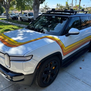 graphic kit compatible with Rivian R1S Taco Troopers retro vintage stripe kit decal package wrap - grey/dark orange/light orange/yellow