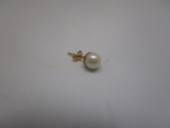 Vtg 14K Gold & Real Solitaire Pearl Stud Pierced … - image 2