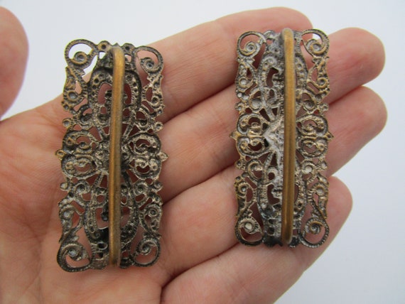 Antique Victorian Pair of Filigree Sterling Silve… - image 4