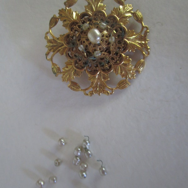 Antique Miriam Haskell Fancy Baroque Brooch Needs Repair