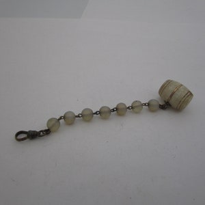 19th C Antique Carved Stone Pocket Watch Fob & Chain