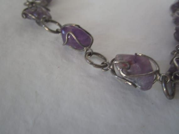 Vintage Silver Wrapped Amethyst Stone Beaded Neck… - image 3