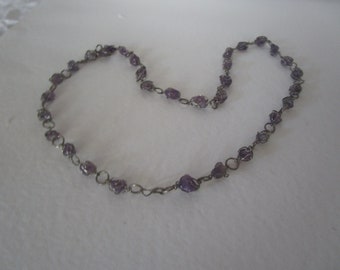 Vintage Silver Wrapped Amethyst Stone Beaded Necklace 29" long