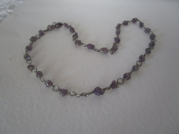 Vintage Silver Wrapped Amethyst Stone Beaded Neck… - image 1