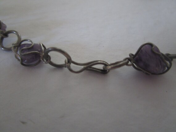 Vintage Silver Wrapped Amethyst Stone Beaded Neck… - image 2