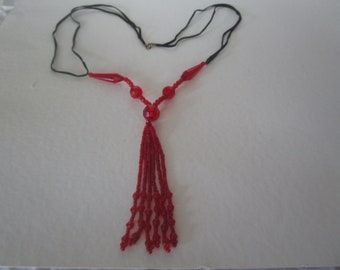 Vintage Faceted Red Cut Crystal Glass Beaded Necklace