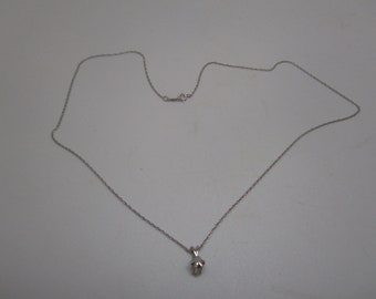 14K White Gold 18" Chain Necklace with Solitaire Diamond Pendant