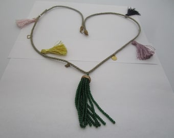 Nice & Fancy Braider Cord and Tassel Necklace with Brilliant Beaded Pendant and Charms Must See