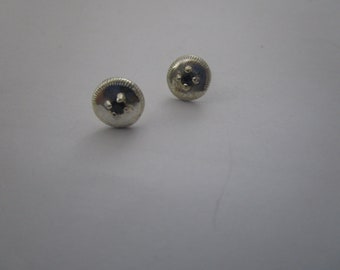 Vintage Sterling Silver Stud Pierced Earrings with Center Stone