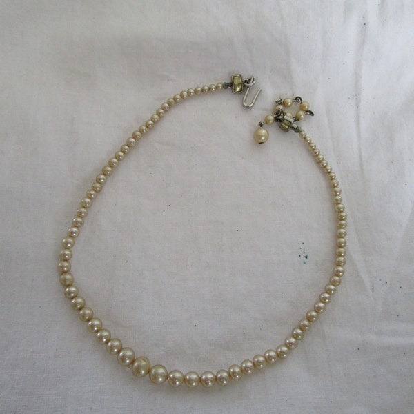 Antique Faux Pearl & Rhinestone Necklace