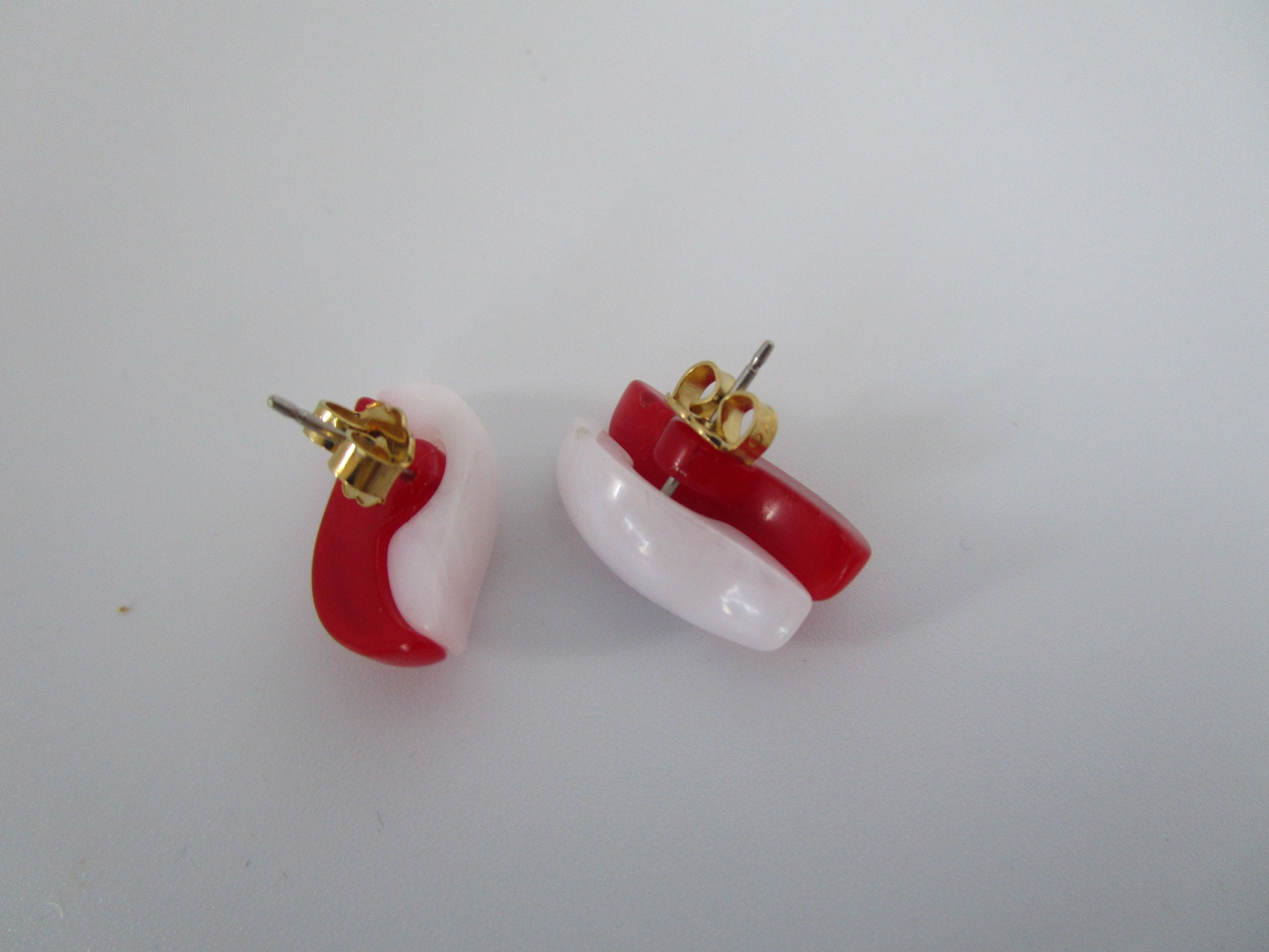 Retro Red and White Stud Pierced Plastic Earrings Etsy