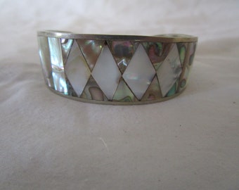 Nice Fancy Inlaid MOP & Abalone Cuff Bracelet